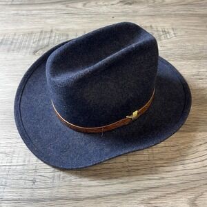 Unbranded Cowboy Hat Men Large Navy Blue 100% Wool Felt Western Cattleman Crease